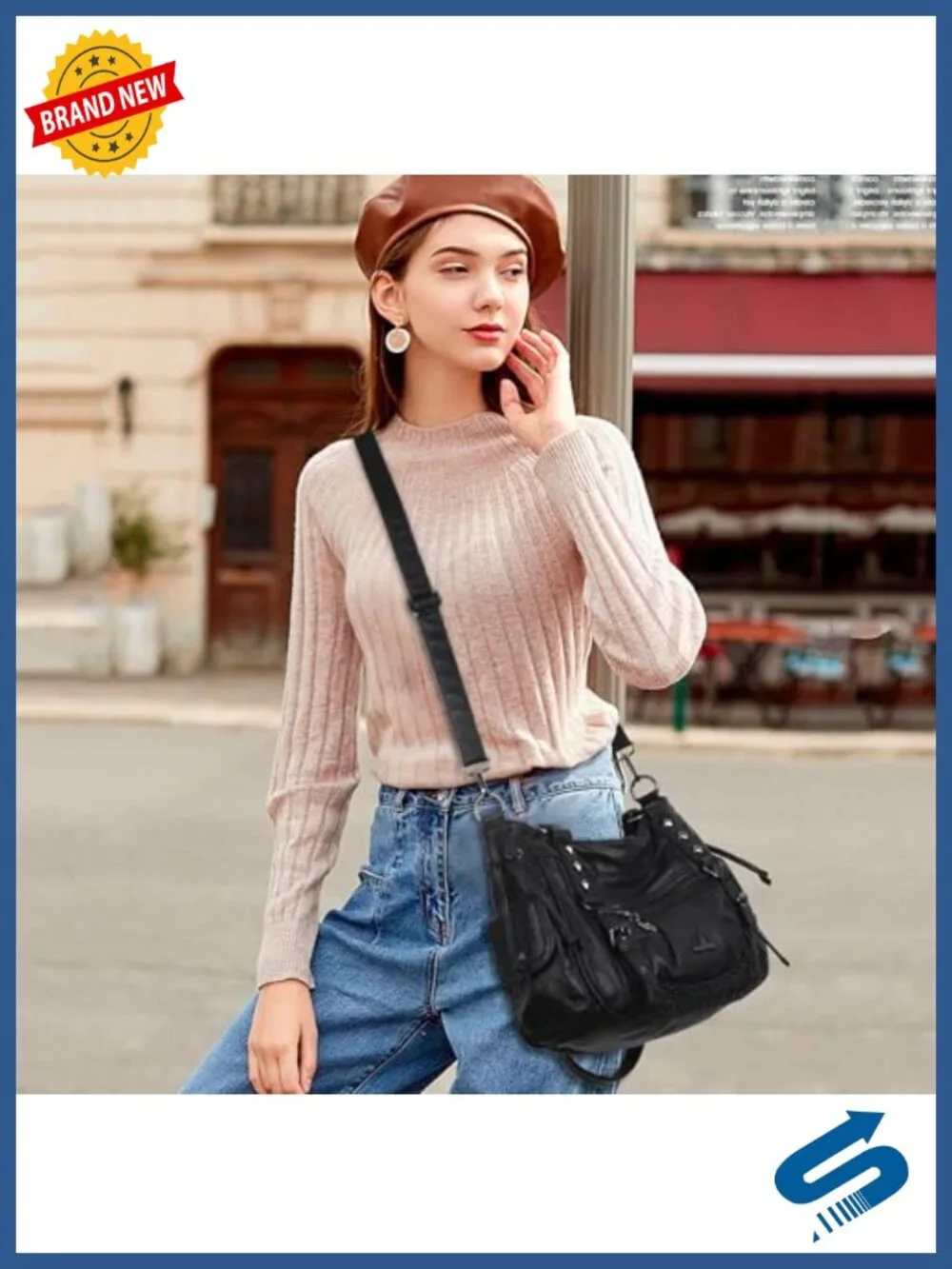 Vegan Leather Hobo Satchel Tote Multi Pocket Shoulder Bag
